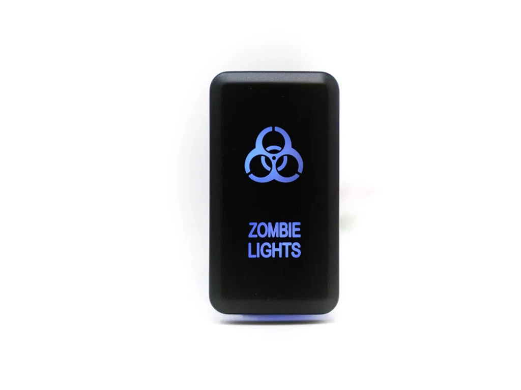 CR2398 – CALI RAISED Multi Purpose Switch, On-Off 12 Volt Rocker Rectangular Blue Illumination Black Housing With Zom...